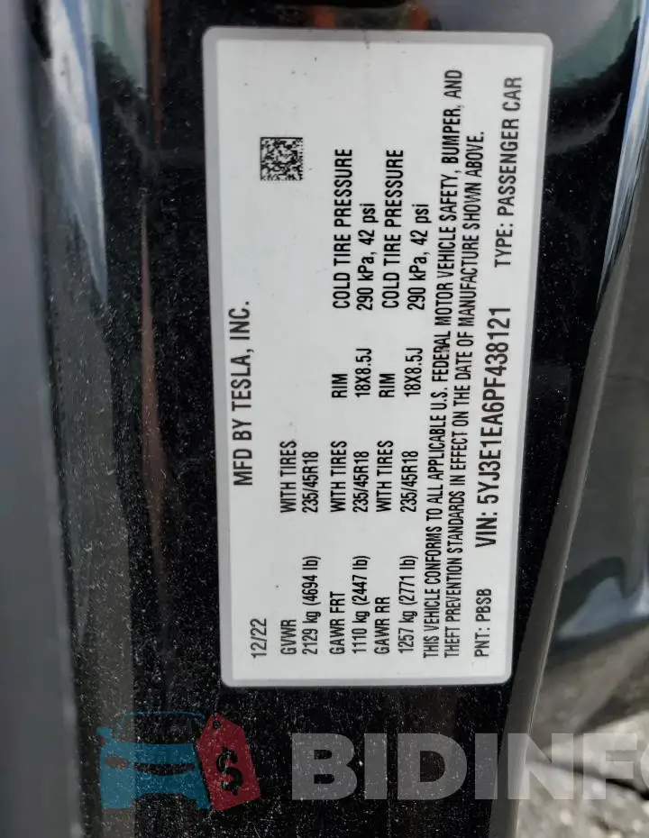 5YJ3E1EA6PF438121 Photo# 12