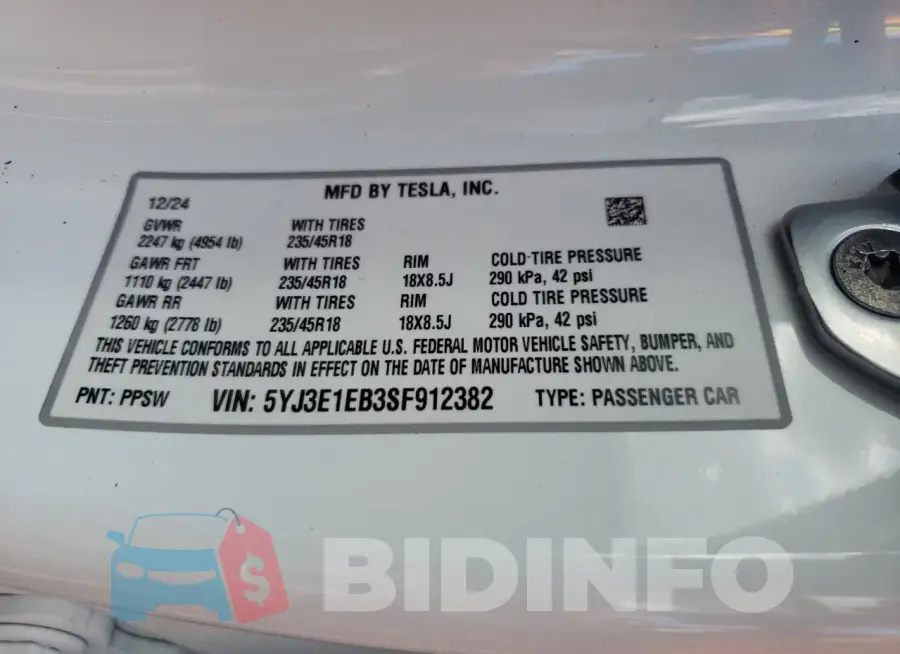 5YJ3E1EB3SF912382 Photo# 12