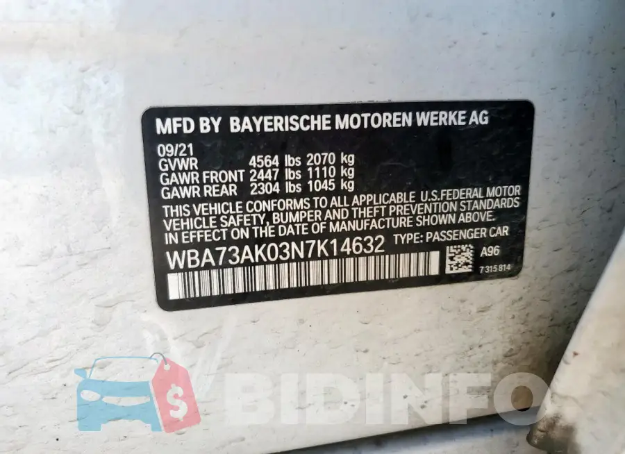 WBA73AK03N7K14632 Photo# 13