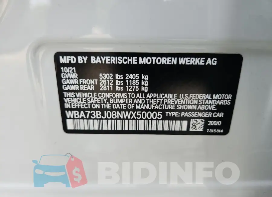 WBA73BJ08NWX50005 Photo# 13