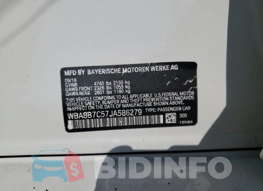 WBA8B7C57JA586279 Photo# 12