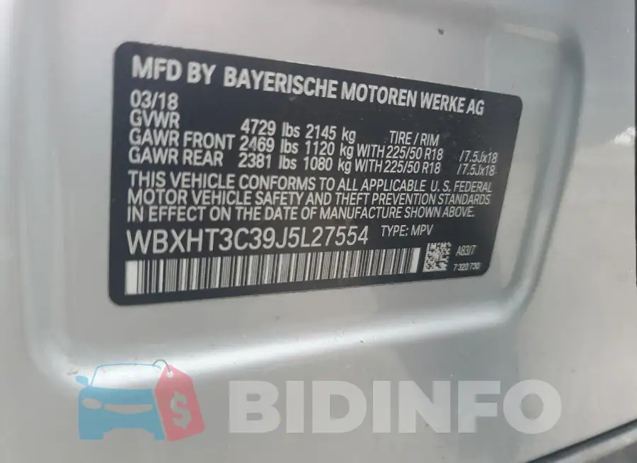 WBXHT3C39J5L27554 Photo# 13