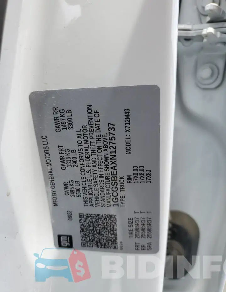1GCGSBEAXN1275737 Photo# 12