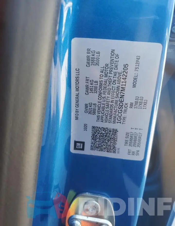 1GCGSDEN7M1142205 Photo# 13