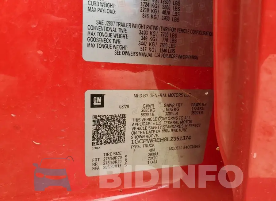1GCPWBEH8LZ351374 Photo# 12