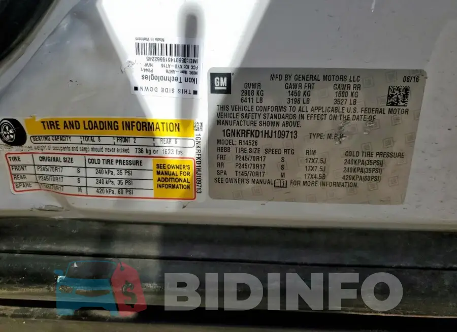 1GNKRFKD1HJ109713 Photo# 14
