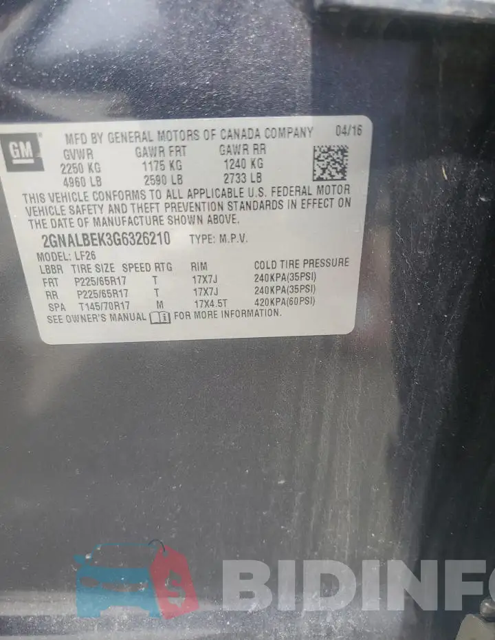 2GNALBEK3G6326210 Photo# 12