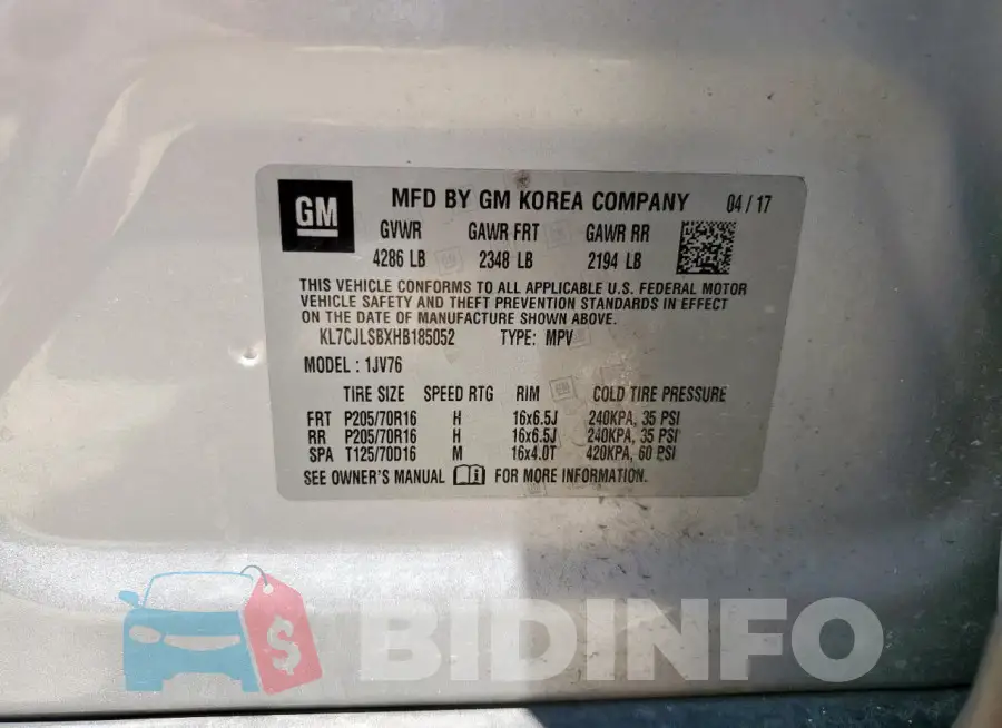 KL7CJLSBXHB185052 Photo# 13