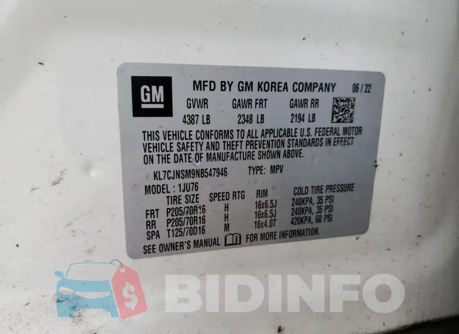 KL7CJNSM9NB547946 Photo# 14