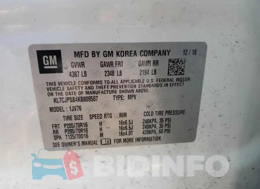KL7CJPSB4KB809507 Photo# 13