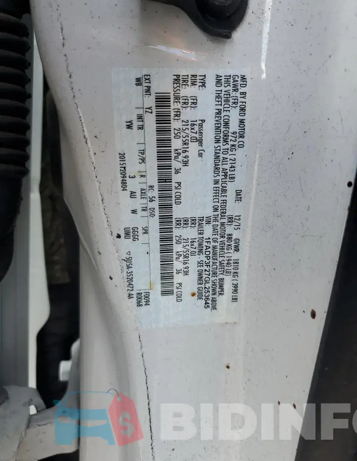 1FADP3F27GL253645 Photo# 13
