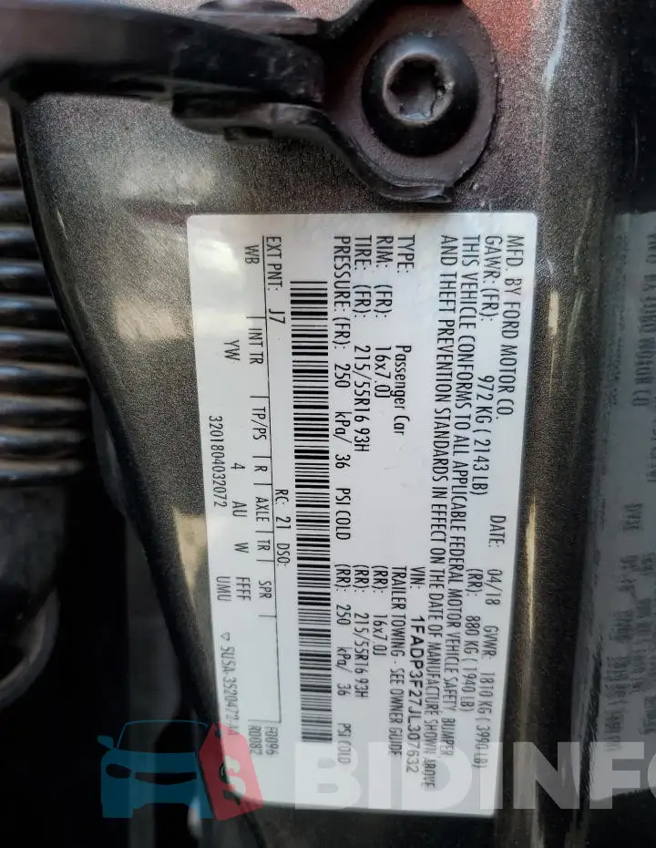 1FADP3F27JL307632 Photo# 12