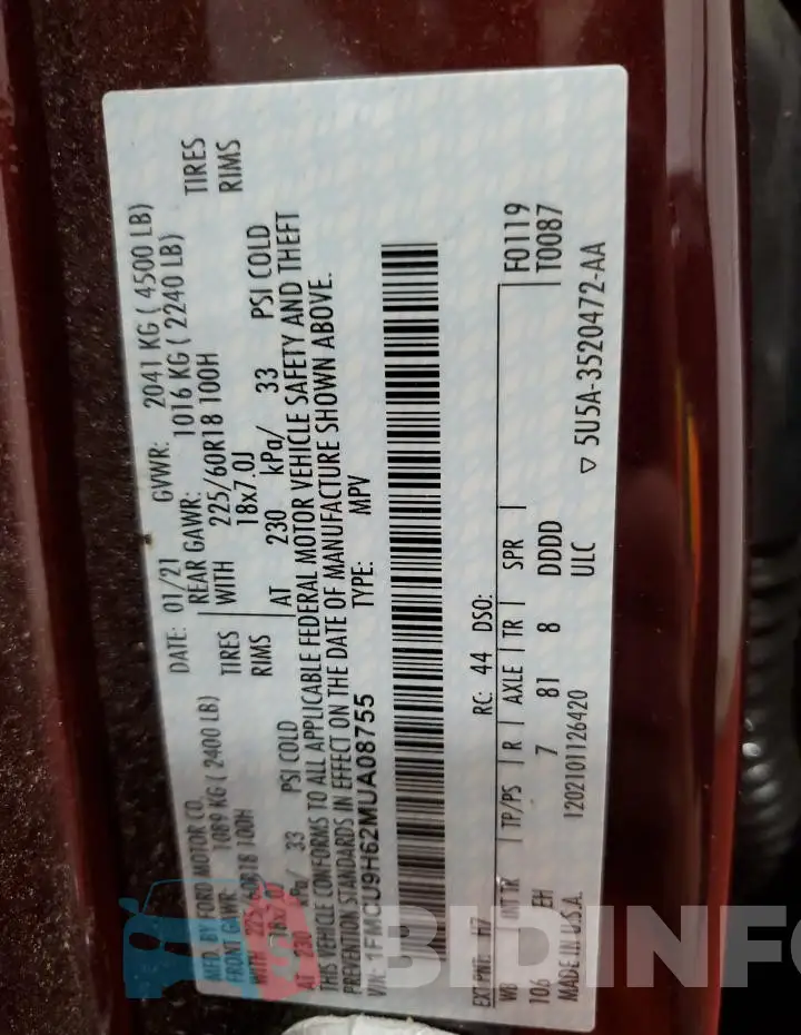 1FMCU9H62MUA08755 Photo# 13