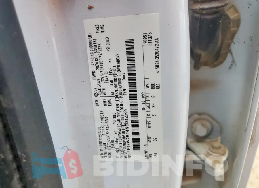 1FT7W2BT4NED42299 Photo# 12