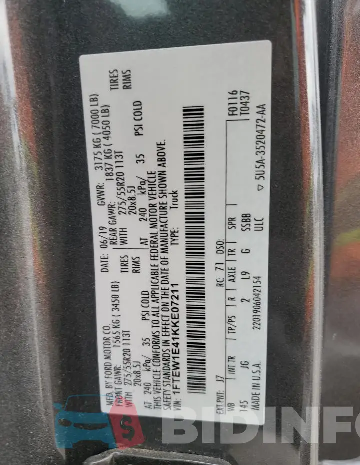 1FTEW1E41KKE07211 Photo# 12