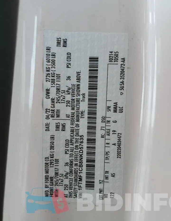 1FTMF1CB8NKD57635 Photo# 12