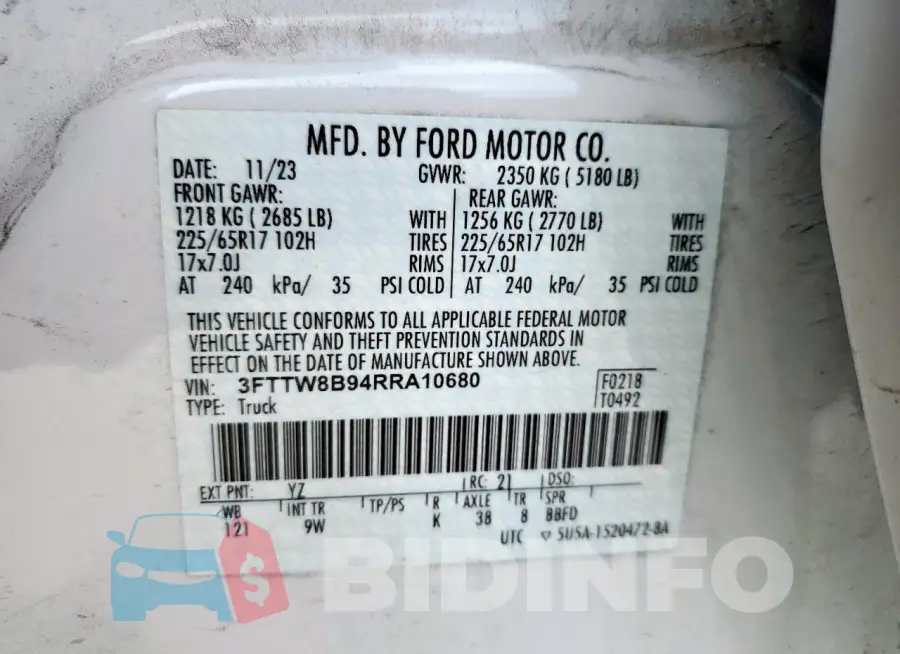 3FTTW8B94RRA10680 Photo# 12
