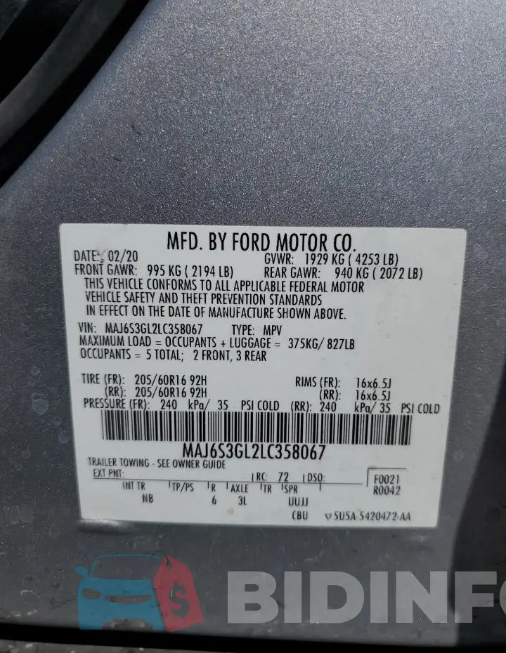 MAJ6S3GL2LC358067 Photo# 12