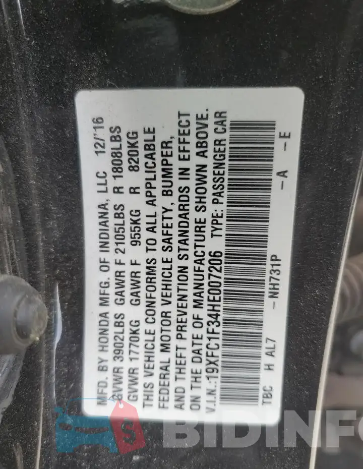 19XFC1F34HE007206 Photo# 12