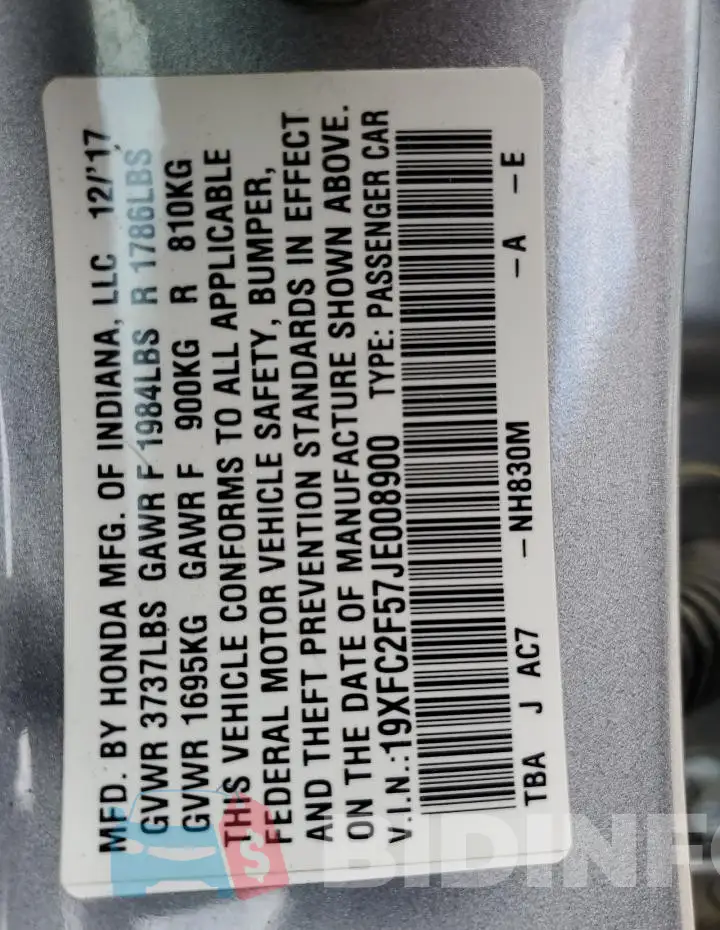 19XFC2F57JE008900 Photo# 13