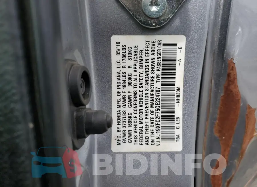 19XFC2F75GE224707 Photo# 12