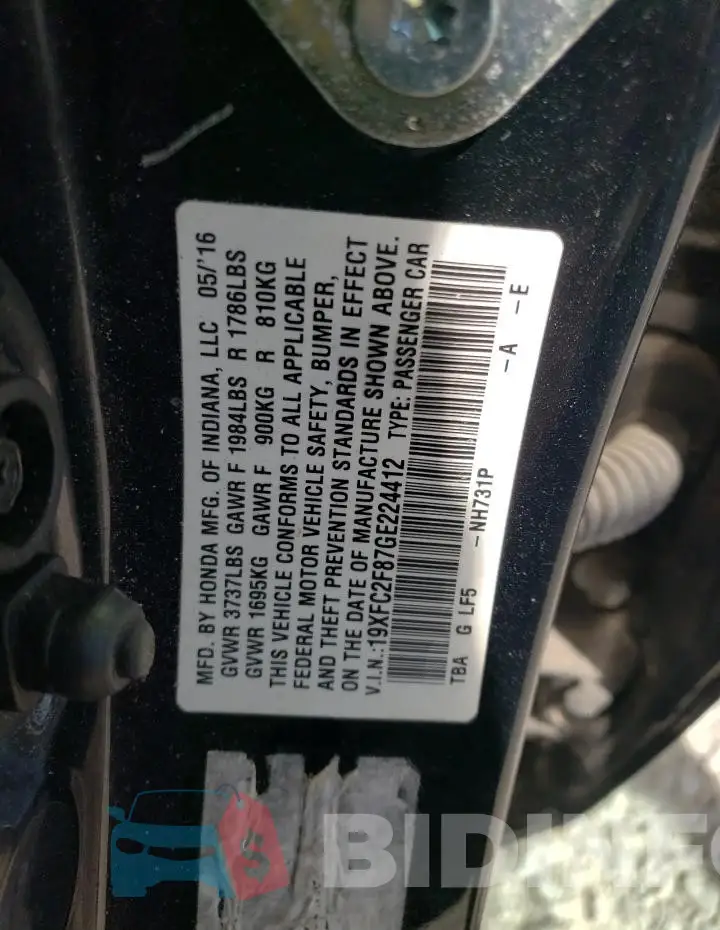 19XFC2F87GE224412 Photo# 13