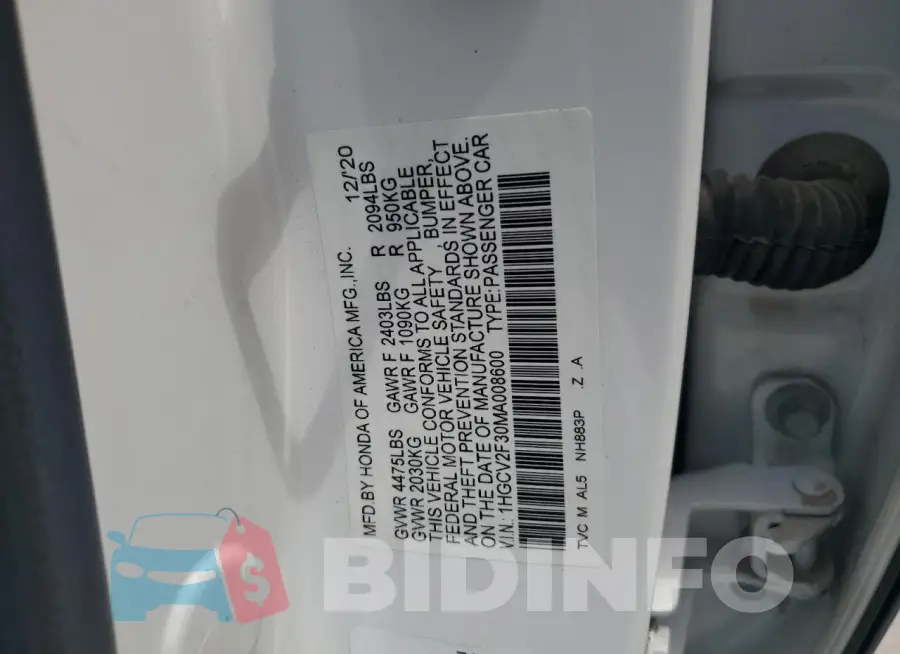 1HGCV2F30MA008600 Photo# 12