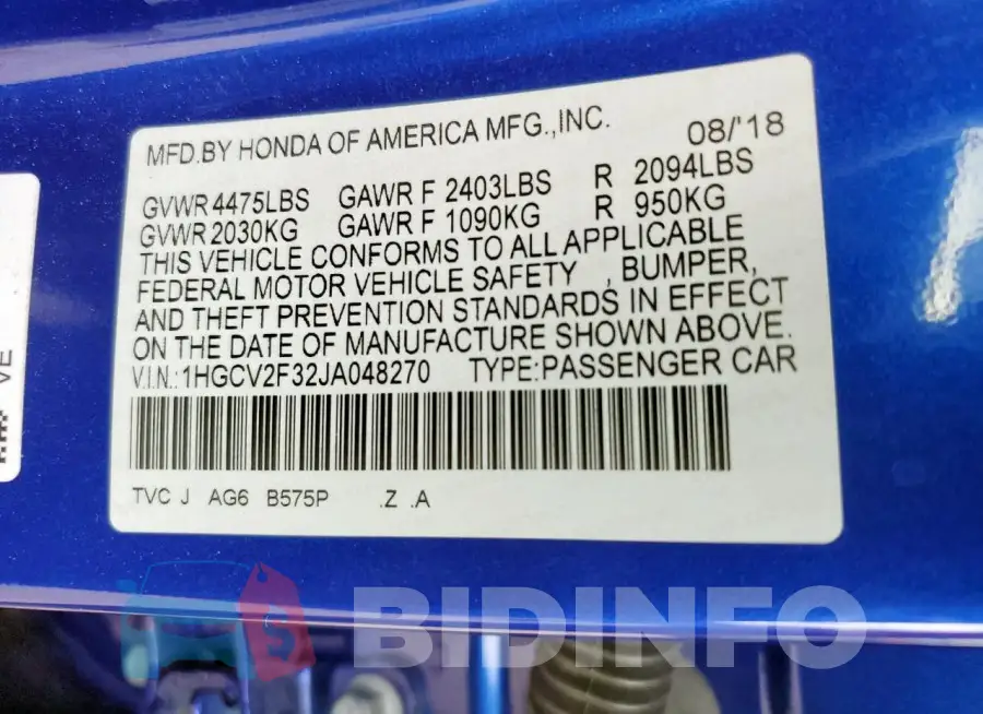 1HGCV2F32JA048270 Photo# 12