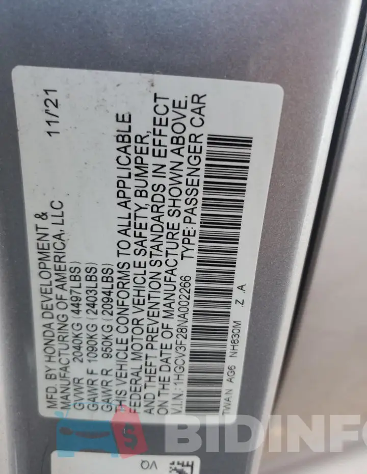 1HGCV3F28NA002266 Photo# 12