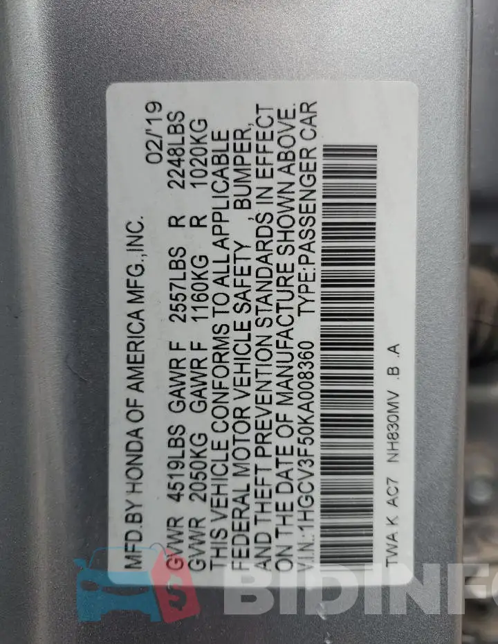 1HGCV3F50KA008360 Photo# 13
