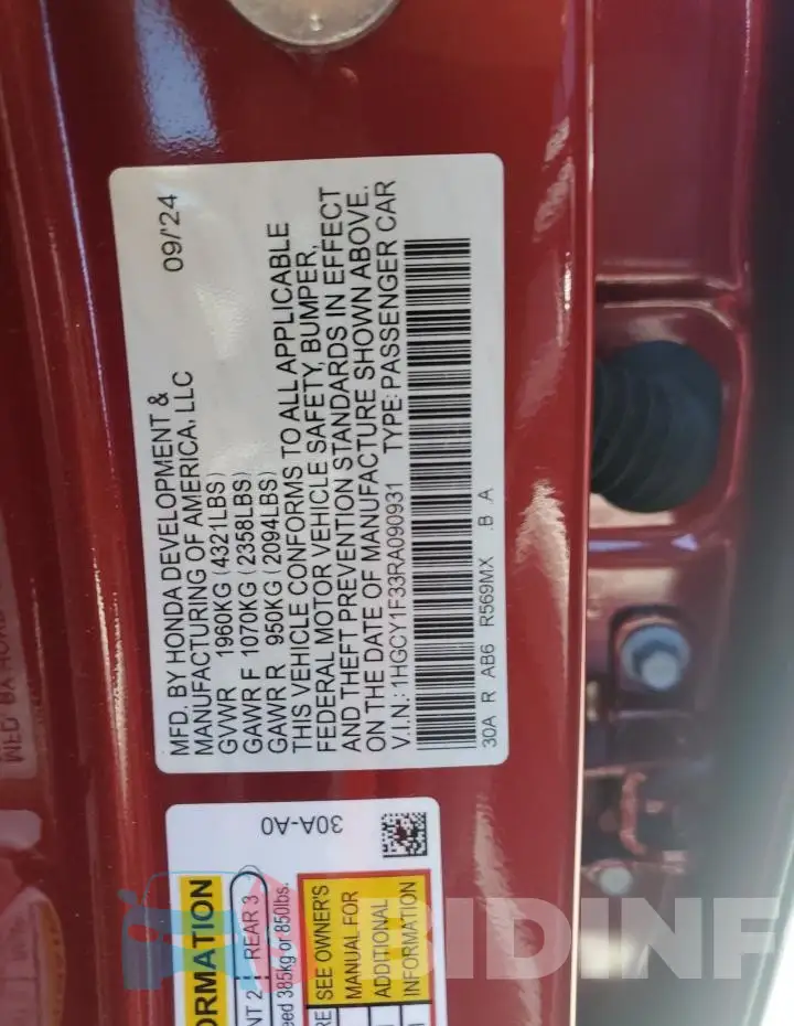 1HGCY1F33RA090931 Photo# 12