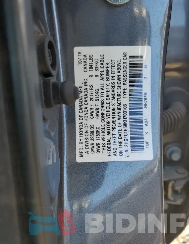 2HGFC1E58KH700103 Photo# 12