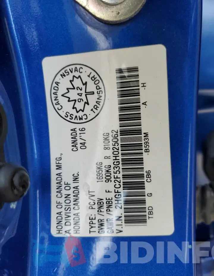 2HGFC2F53GH025062 Photo# 12