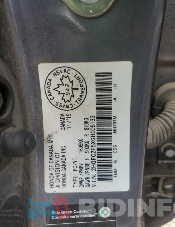 2HGFC2F5XGH005133 Photo# 13
