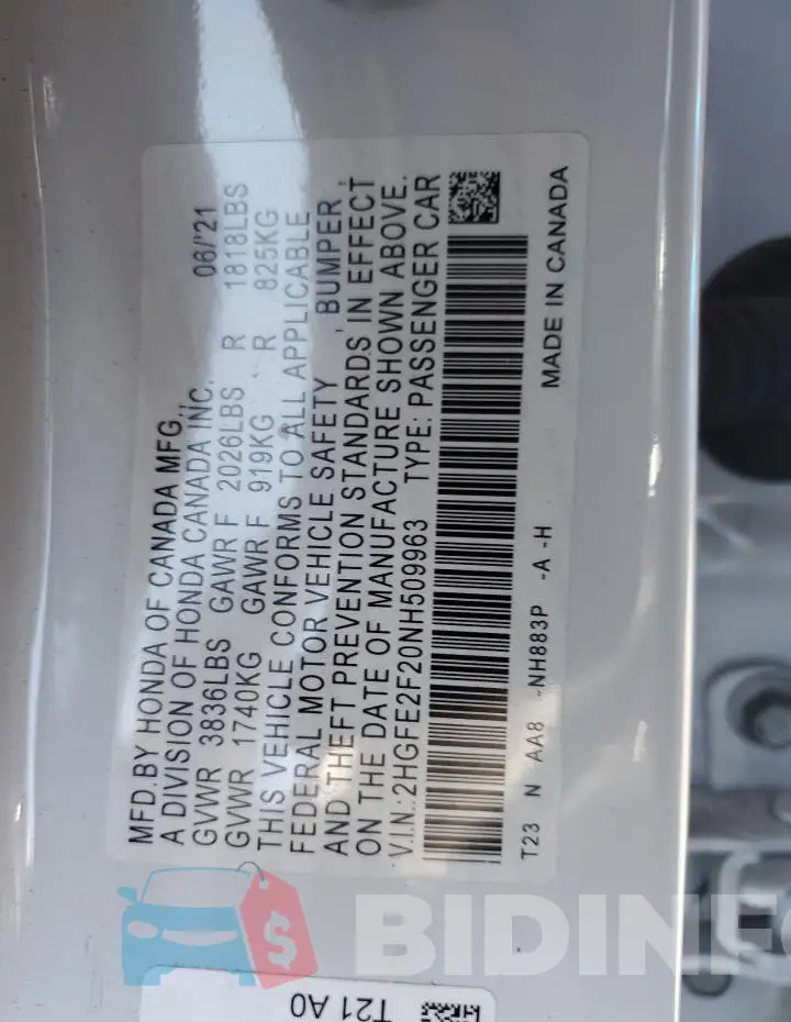 2HGFE2F20NH509963 Photo# 12