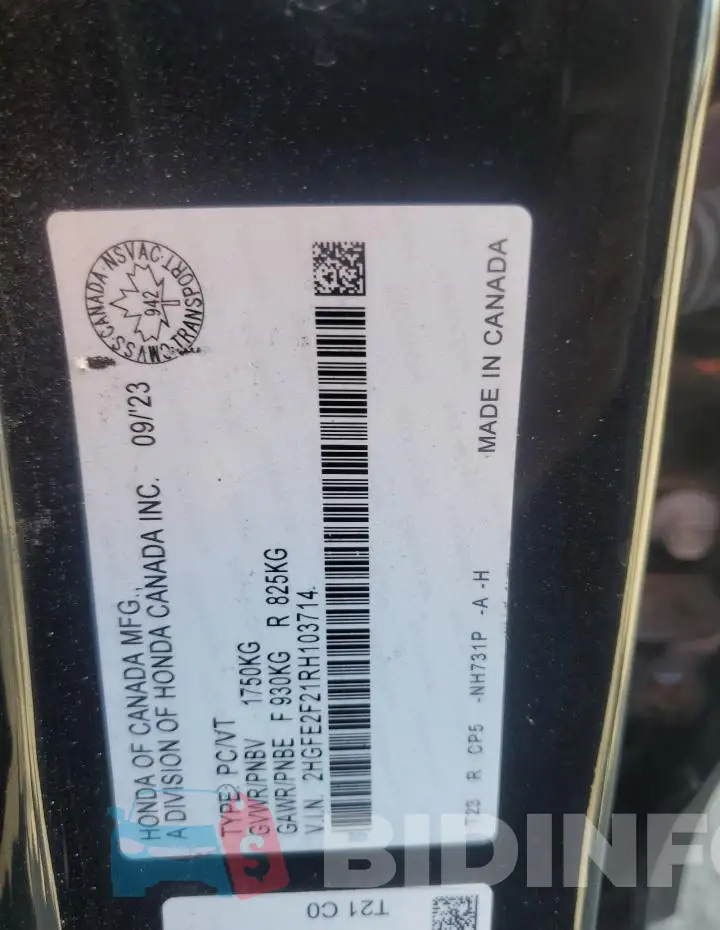 2HGFE2F21RH103714 Photo# 12