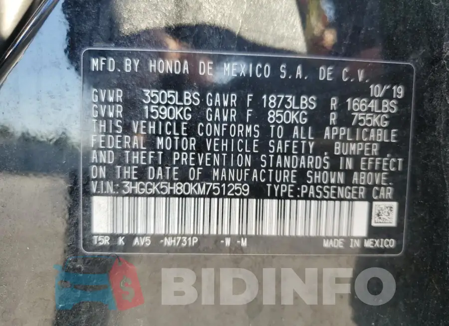 3HGGK5H80KM751259 Photo# 13