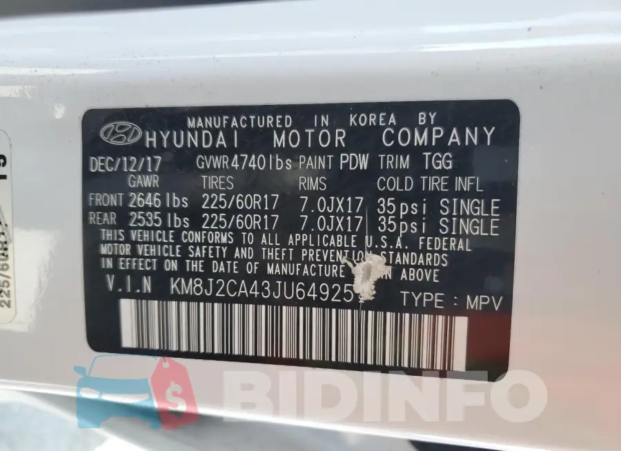 KM8J2CA43JU649251 Photo# 13