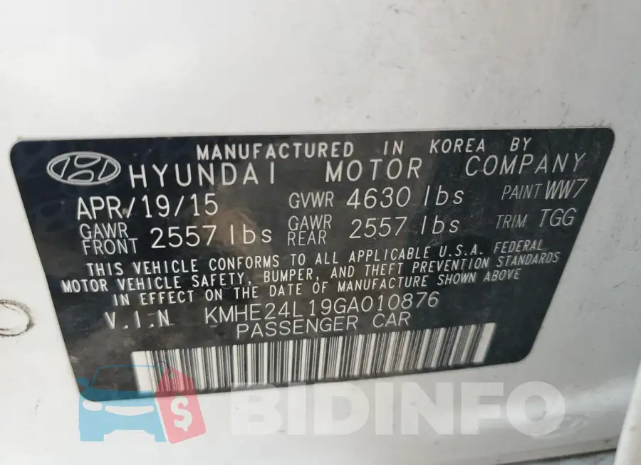 KMHE24L19GA010876 Photo# 12