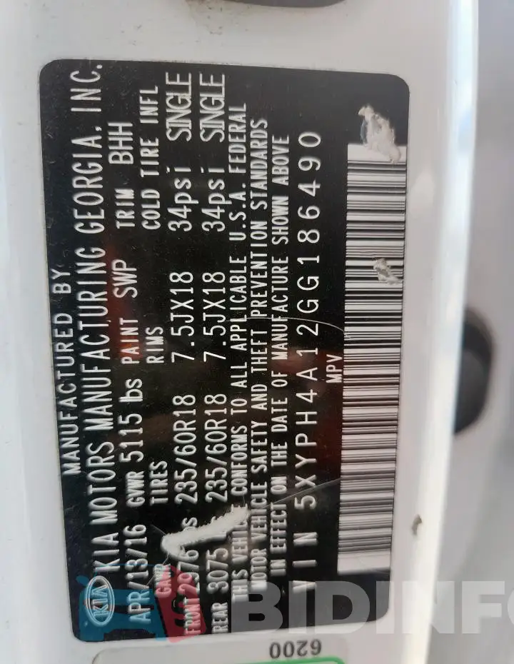 5XYPH4A12GG186490 Photo# 13