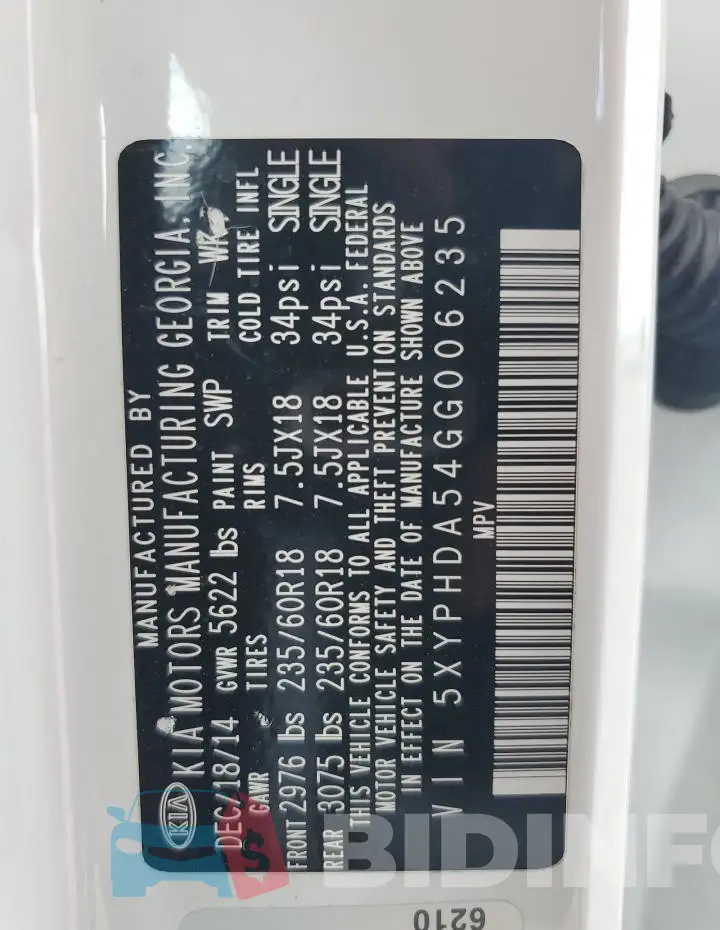 5XYPHDA54GG006235 Photo# 14