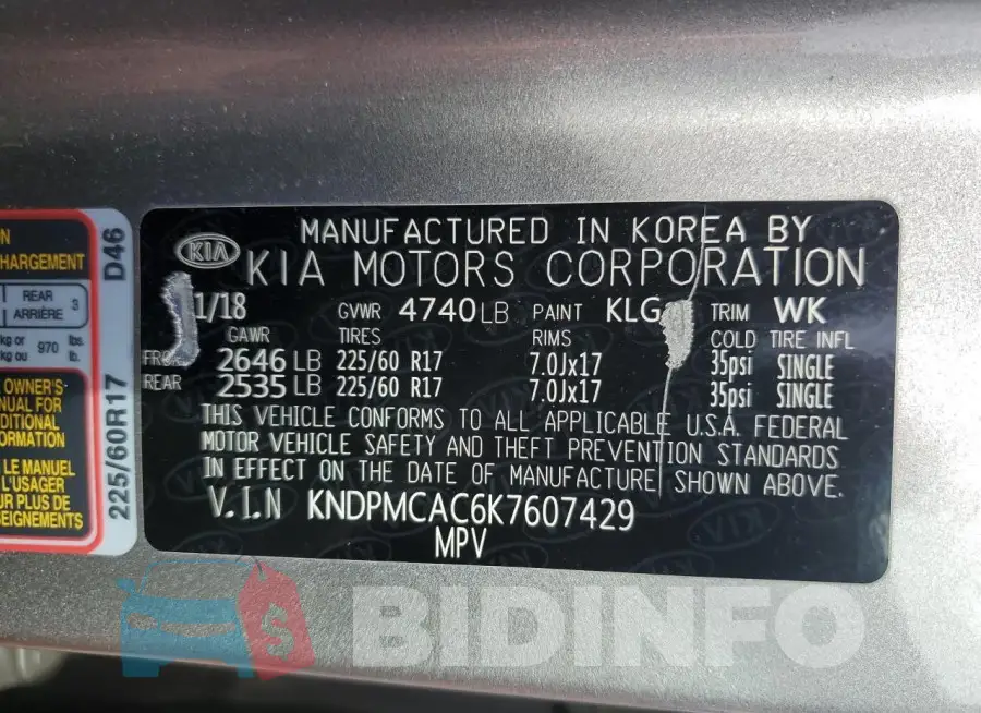 KNDPMCAC6K7607429 Photo# 13
