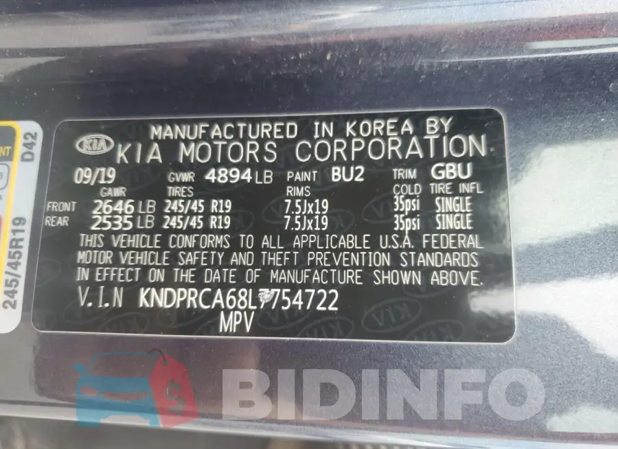 KNDPRCA68L7754722 Photo# 13