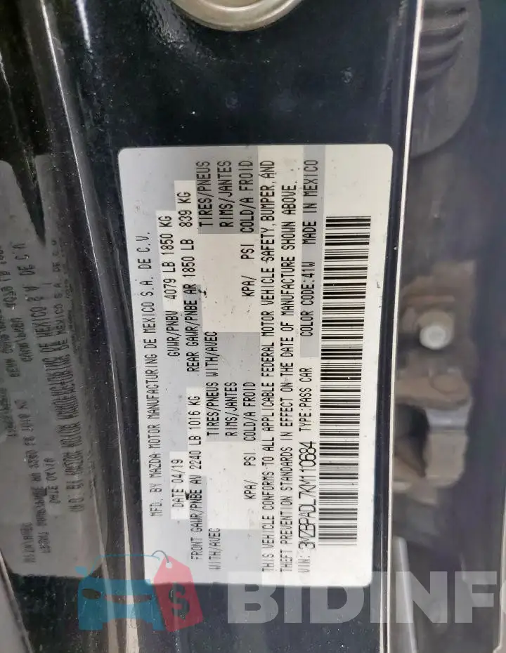 3MZBPADL7KM110684 Photo# 12