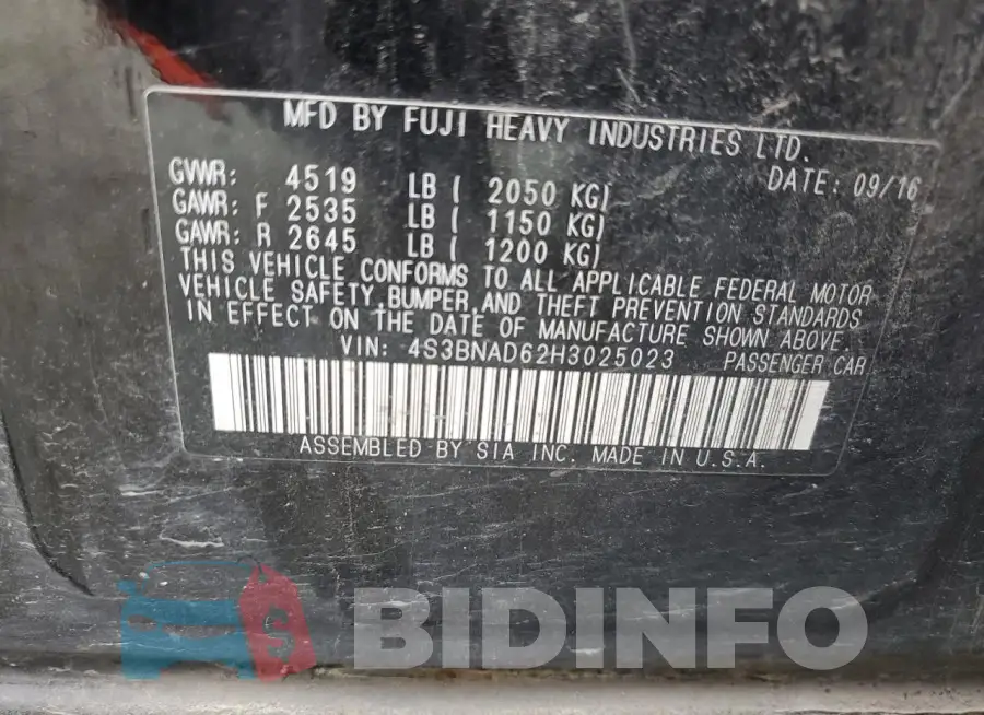 4S3BNAD62H3025023 Photo# 12