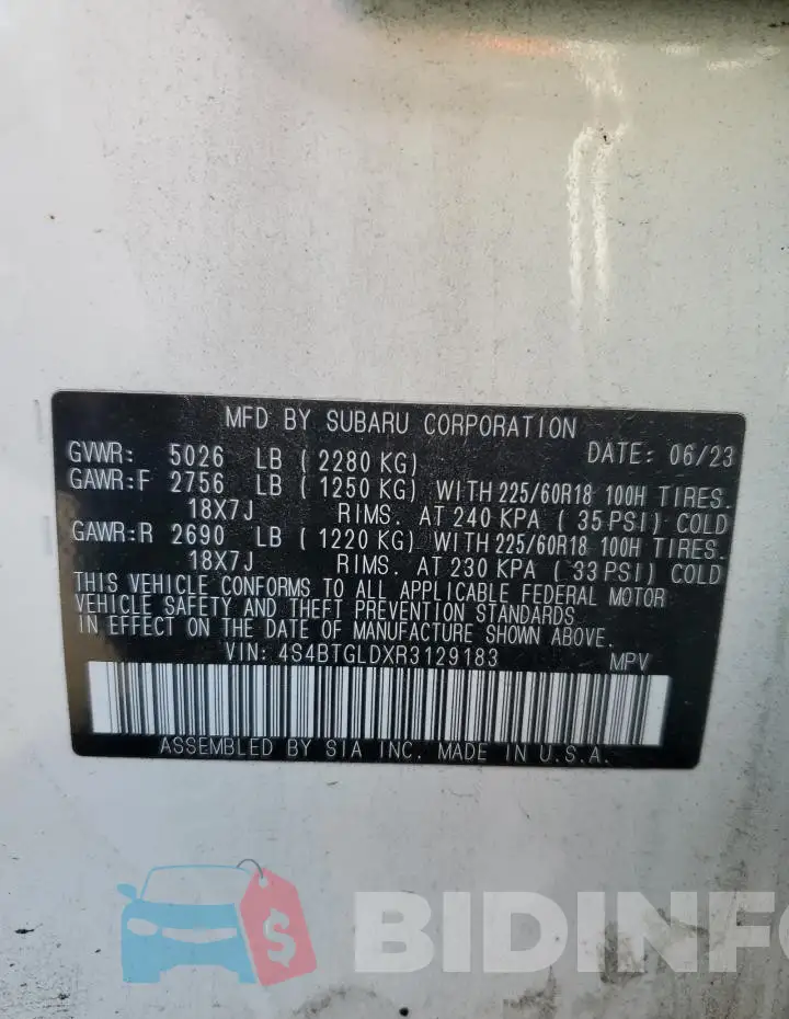 4S4BTGLDXR3129183 Photo# 13