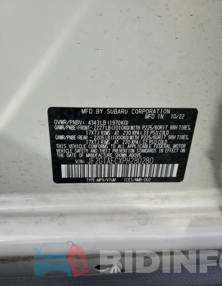 JF2GTAECXPH280280 Photo# 13