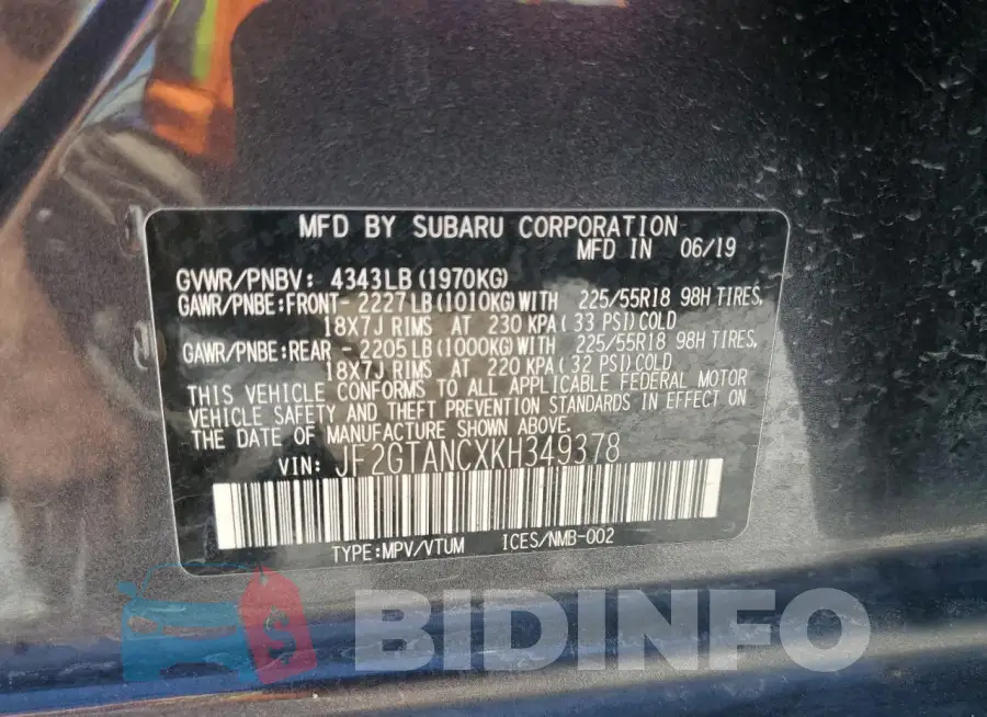 JF2GTANCXKH349378 Photo# 13
