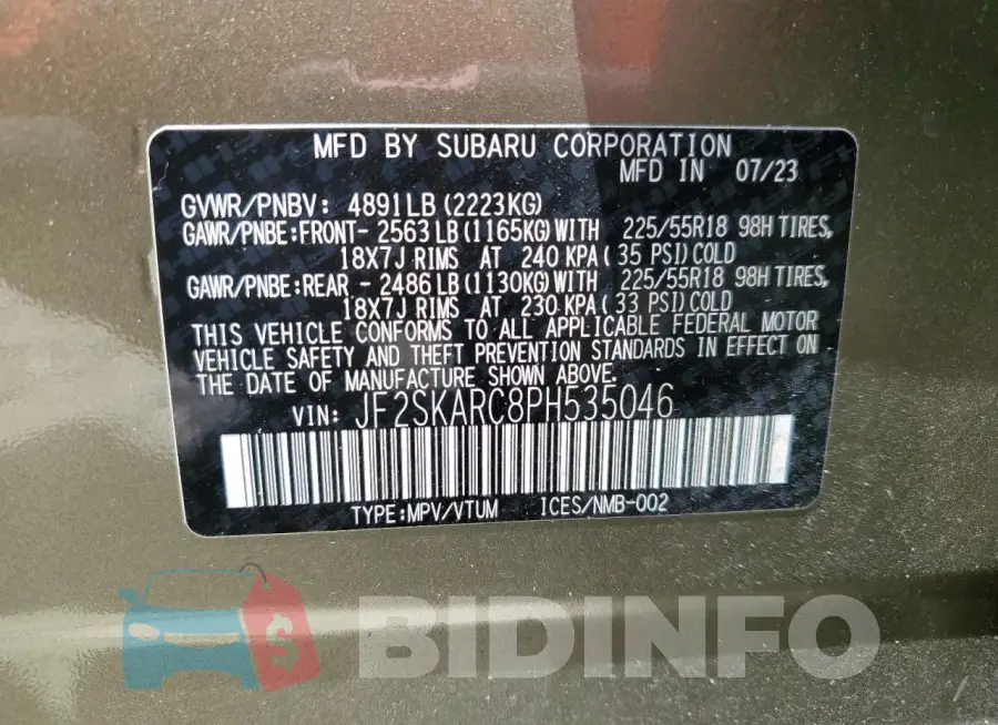 JF2SKARC8PH535046 Photo# 13