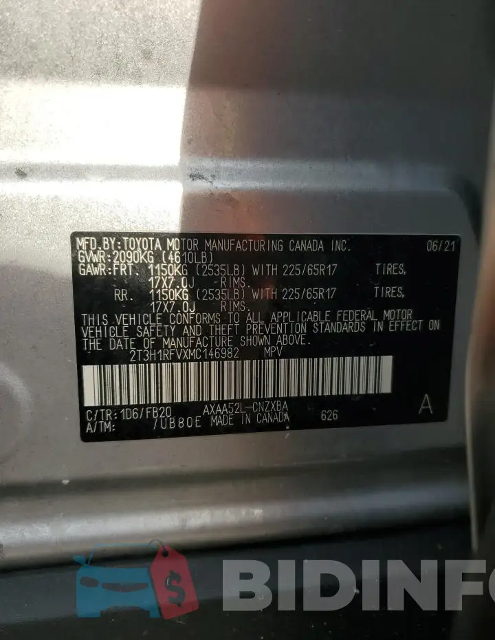 2T3H1RFVXMC146982 Photo# 13